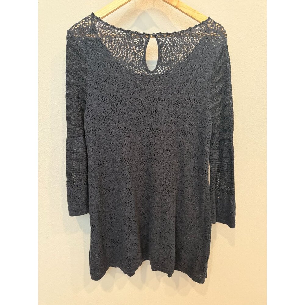 Moth Anthropologie Pullover Crochet Tunic Top Large Black Long Sleeves Hippie
